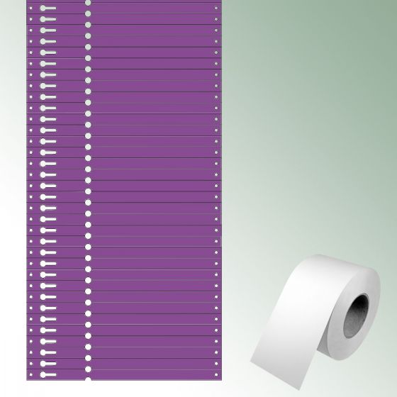 Etykiety pętlowe 220x12,75 mm kolor liliowy, bez nadruku zawartość/rolkę = 1000 szt.